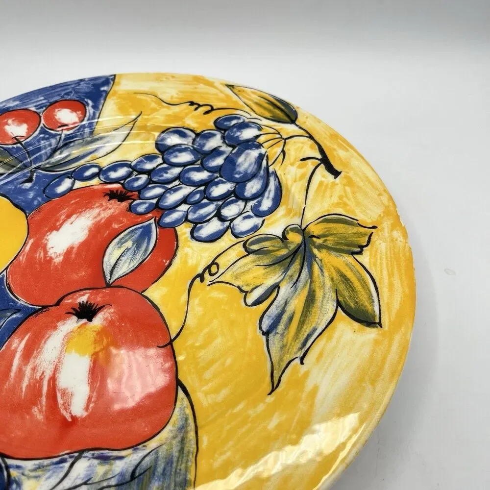 Pier 1 Italy Fruit Dinner Plate 10.5” Pear Apples Grapes Cherries -Discontinued